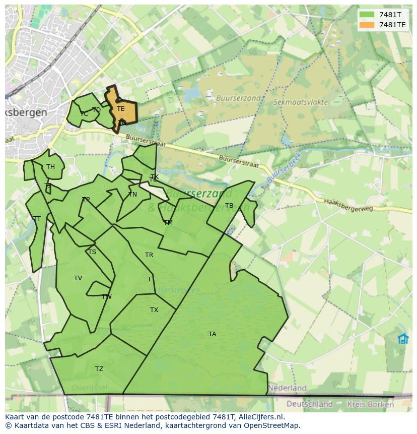 Afbeelding van het postcodegebied 7481 TE op de kaart.