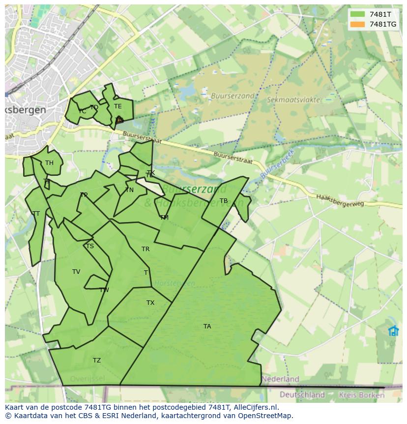 Afbeelding van het postcodegebied 7481 TG op de kaart.