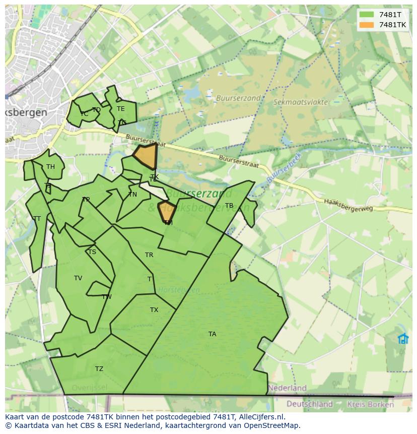 Afbeelding van het postcodegebied 7481 TK op de kaart.