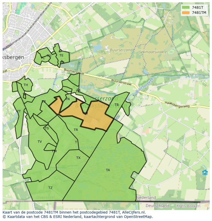 Afbeelding van het postcodegebied 7481 TM op de kaart.