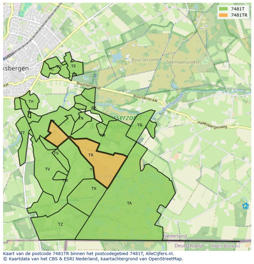 Afbeelding van het postcodegebied 7481 TR op de kaart.