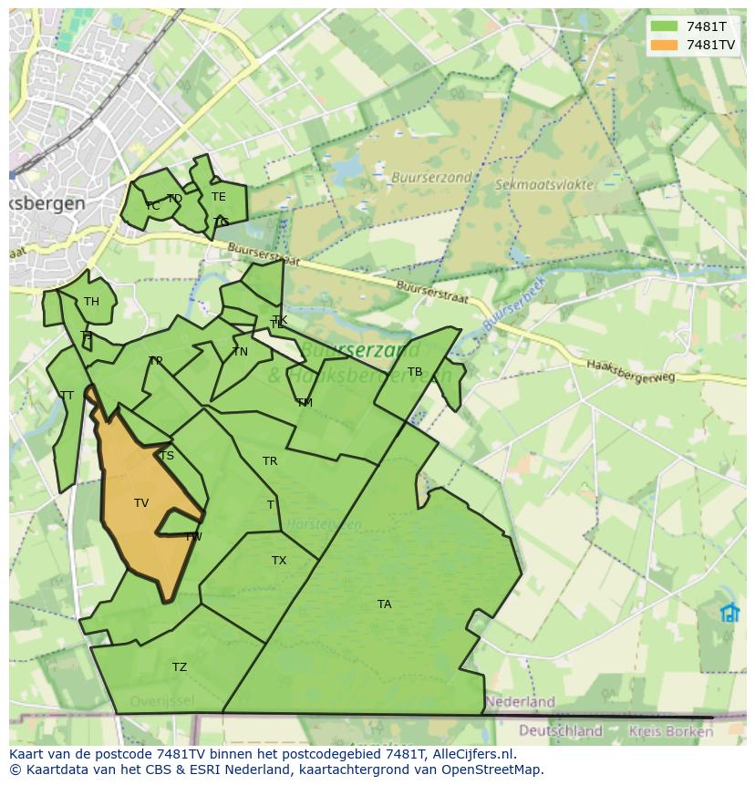 Afbeelding van het postcodegebied 7481 TV op de kaart.