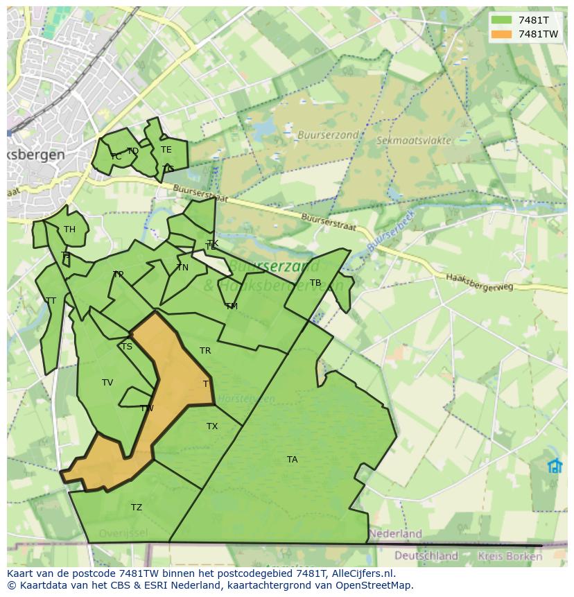 Afbeelding van het postcodegebied 7481 TW op de kaart.