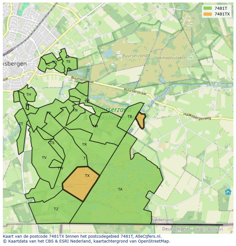 Afbeelding van het postcodegebied 7481 TX op de kaart.