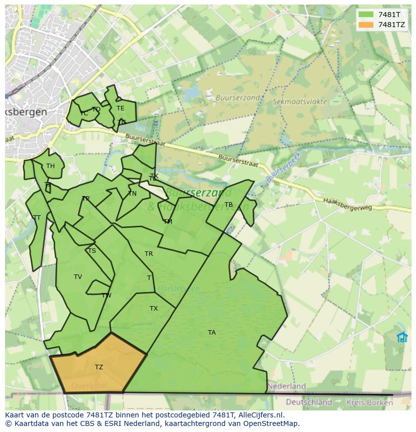 Afbeelding van het postcodegebied 7481 TZ op de kaart.