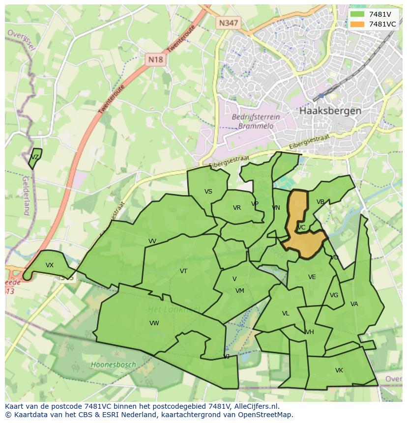 Afbeelding van het postcodegebied 7481 VC op de kaart.