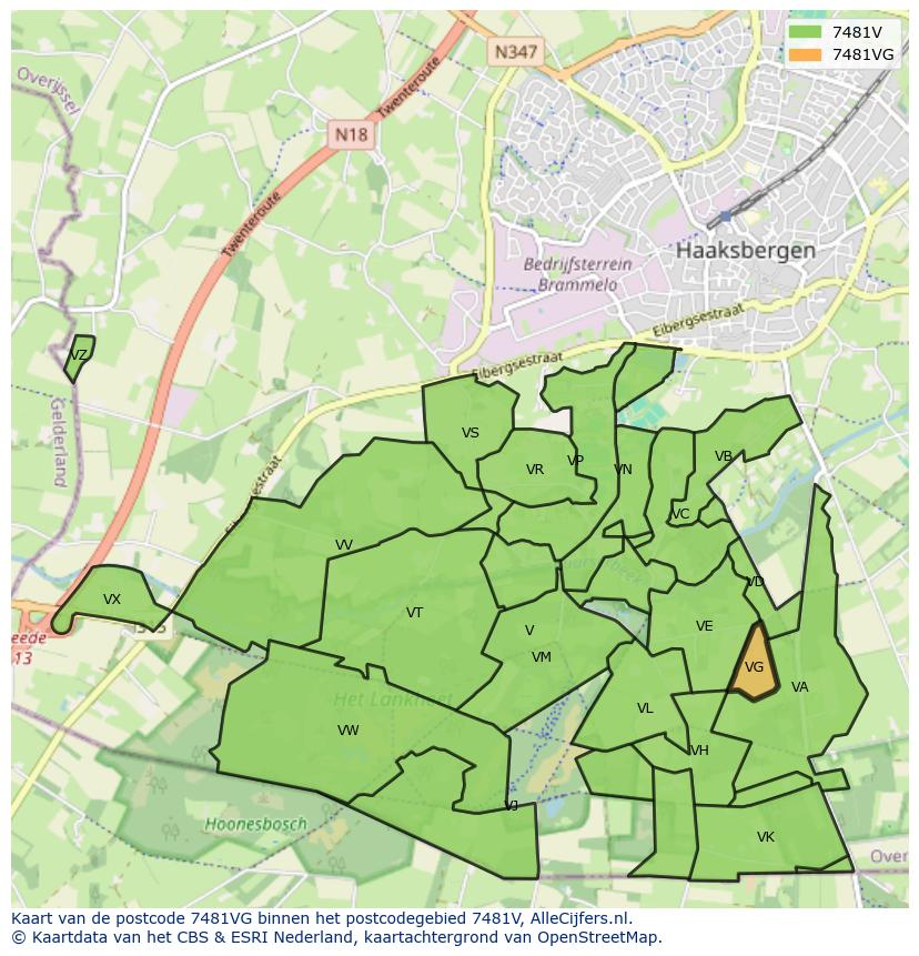 Afbeelding van het postcodegebied 7481 VG op de kaart.