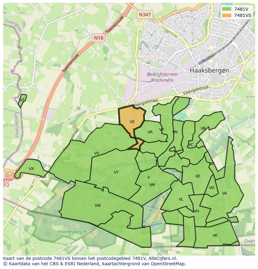 Afbeelding van het postcodegebied 7481 VS op de kaart.