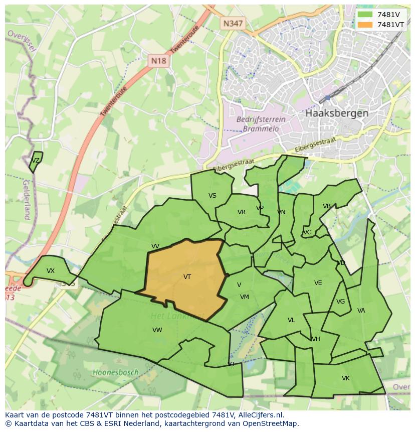 Afbeelding van het postcodegebied 7481 VT op de kaart.