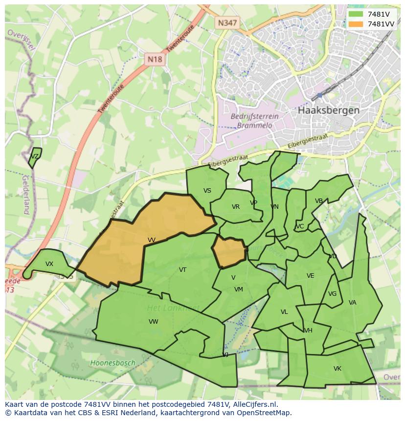 Afbeelding van het postcodegebied 7481 VV op de kaart.