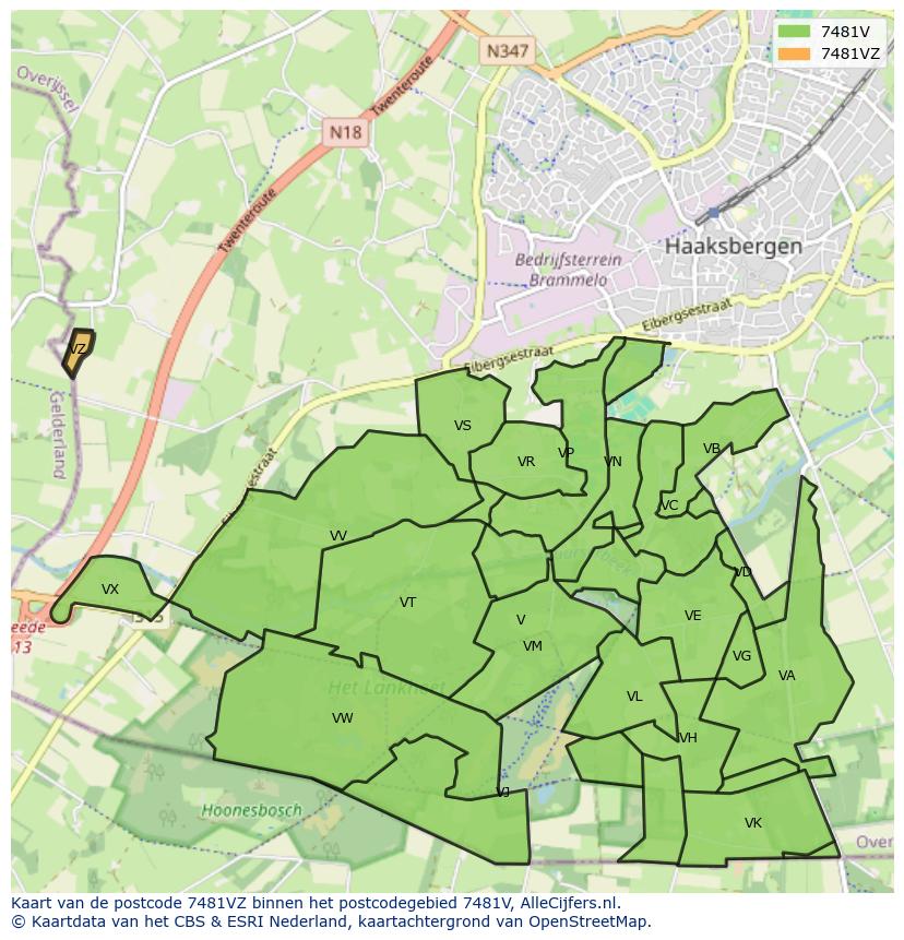 Afbeelding van het postcodegebied 7481 VZ op de kaart.
