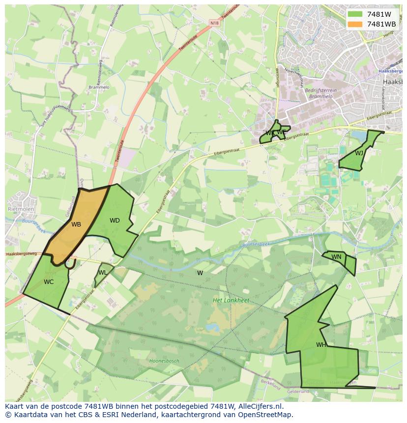 Afbeelding van het postcodegebied 7481 WB op de kaart.