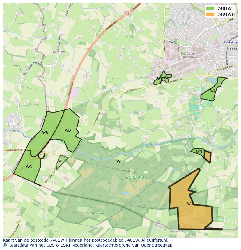 Afbeelding van het postcodegebied 7481 WH op de kaart.
