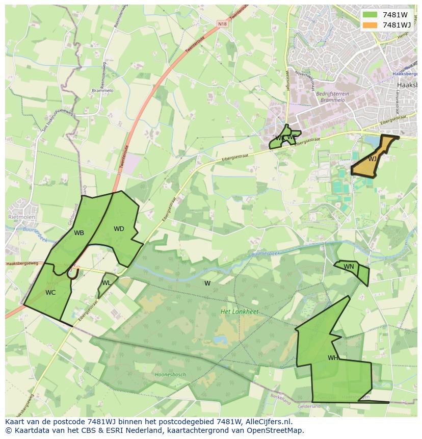 Afbeelding van het postcodegebied 7481 WJ op de kaart.