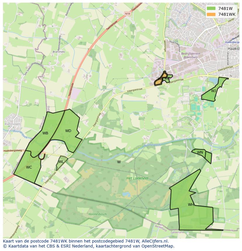 Afbeelding van het postcodegebied 7481 WK op de kaart.