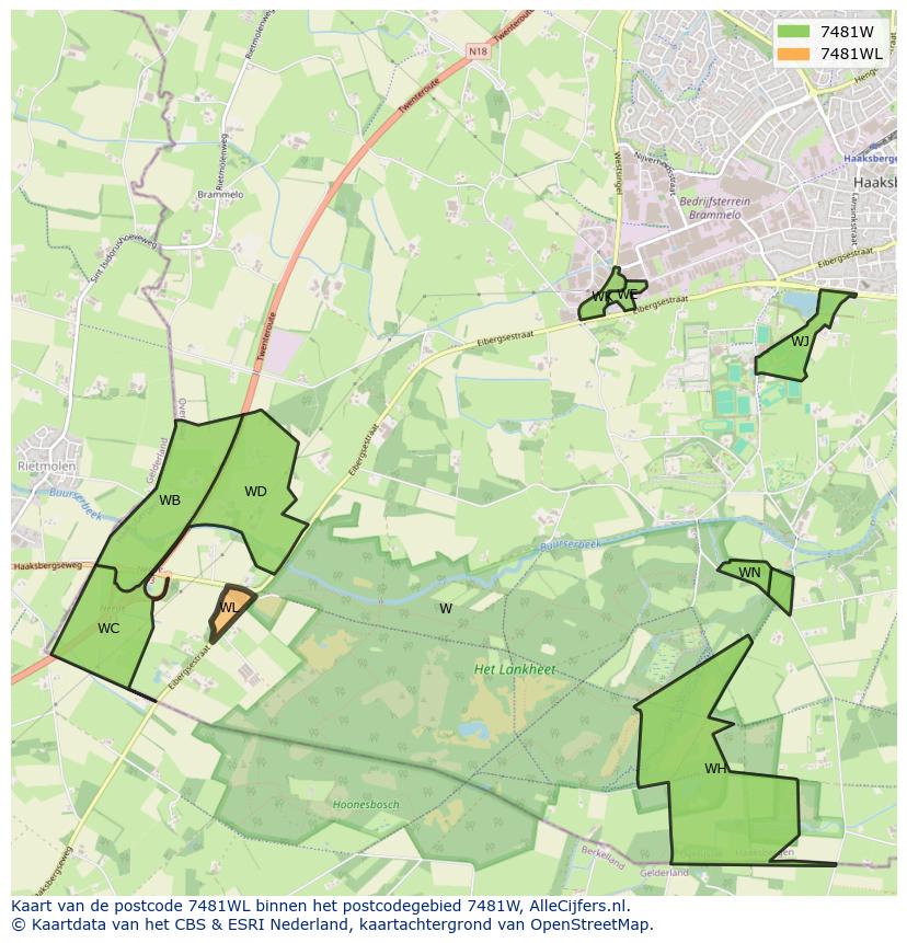 Afbeelding van het postcodegebied 7481 WL op de kaart.