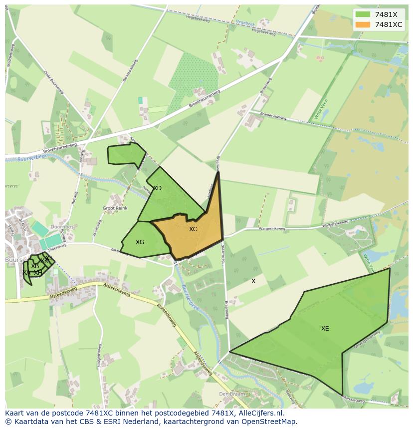 Afbeelding van het postcodegebied 7481 XC op de kaart.