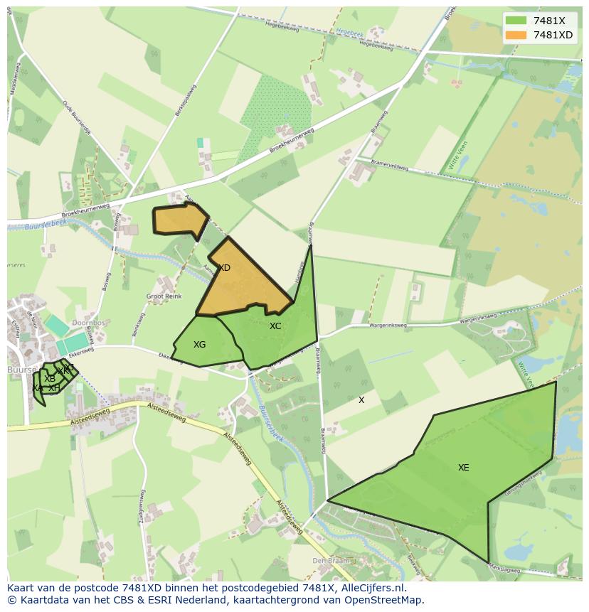 Afbeelding van het postcodegebied 7481 XD op de kaart.