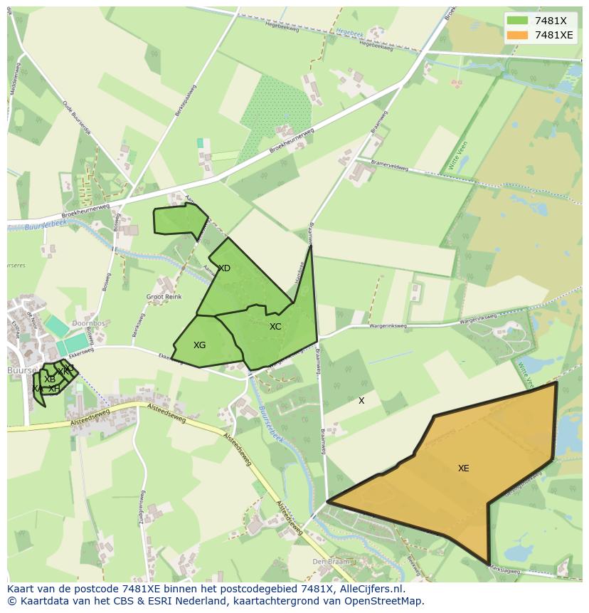 Afbeelding van het postcodegebied 7481 XE op de kaart.