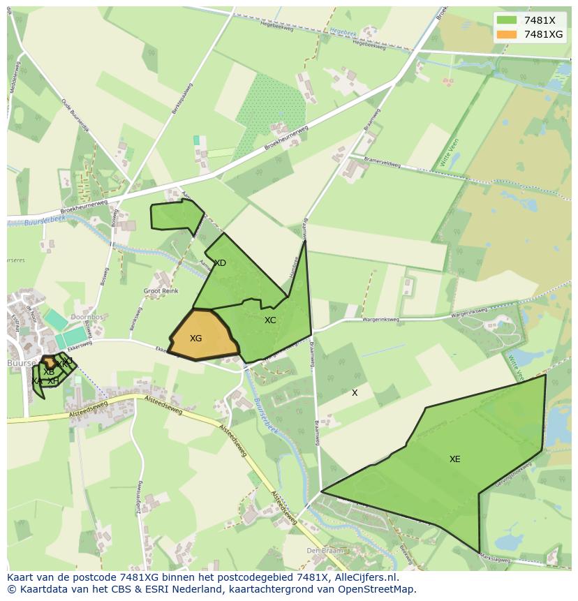 Afbeelding van het postcodegebied 7481 XG op de kaart.