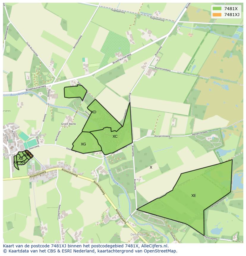Afbeelding van het postcodegebied 7481 XJ op de kaart.