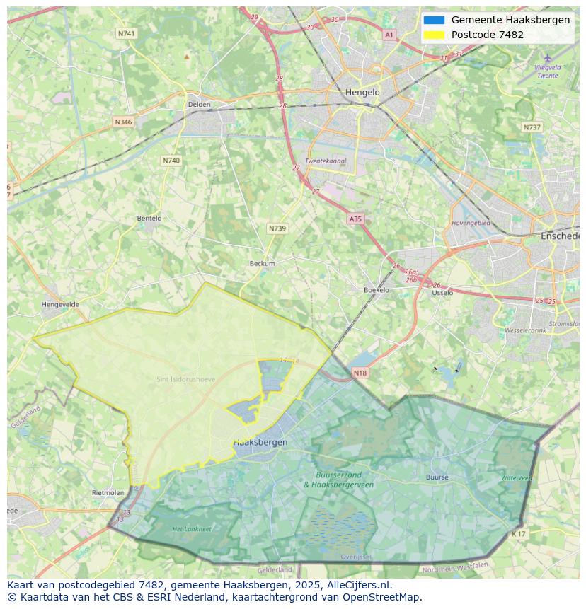 Afbeelding van het postcodegebied 7482 op de kaart.