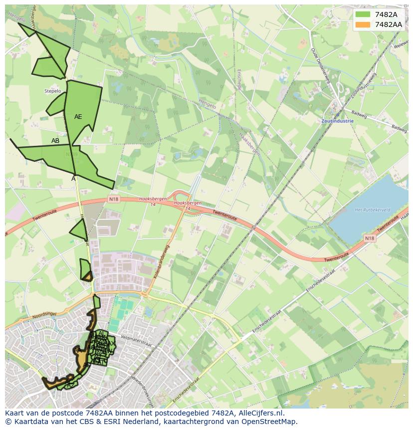 Afbeelding van het postcodegebied 7482 AA op de kaart.
