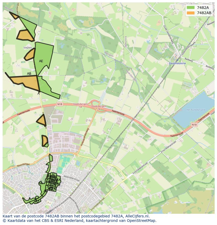 Afbeelding van het postcodegebied 7482 AB op de kaart.