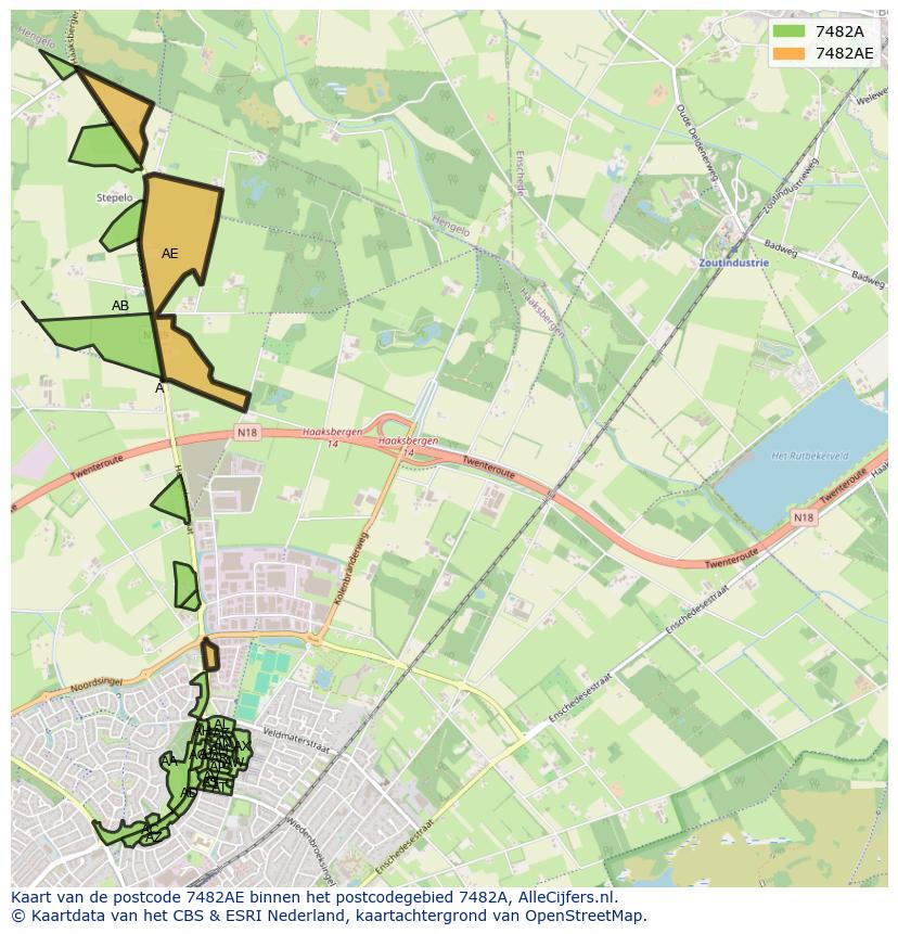 Afbeelding van het postcodegebied 7482 AE op de kaart.