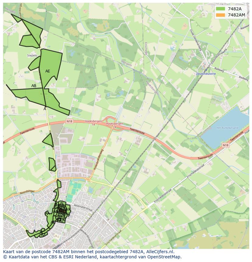 Afbeelding van het postcodegebied 7482 AM op de kaart.