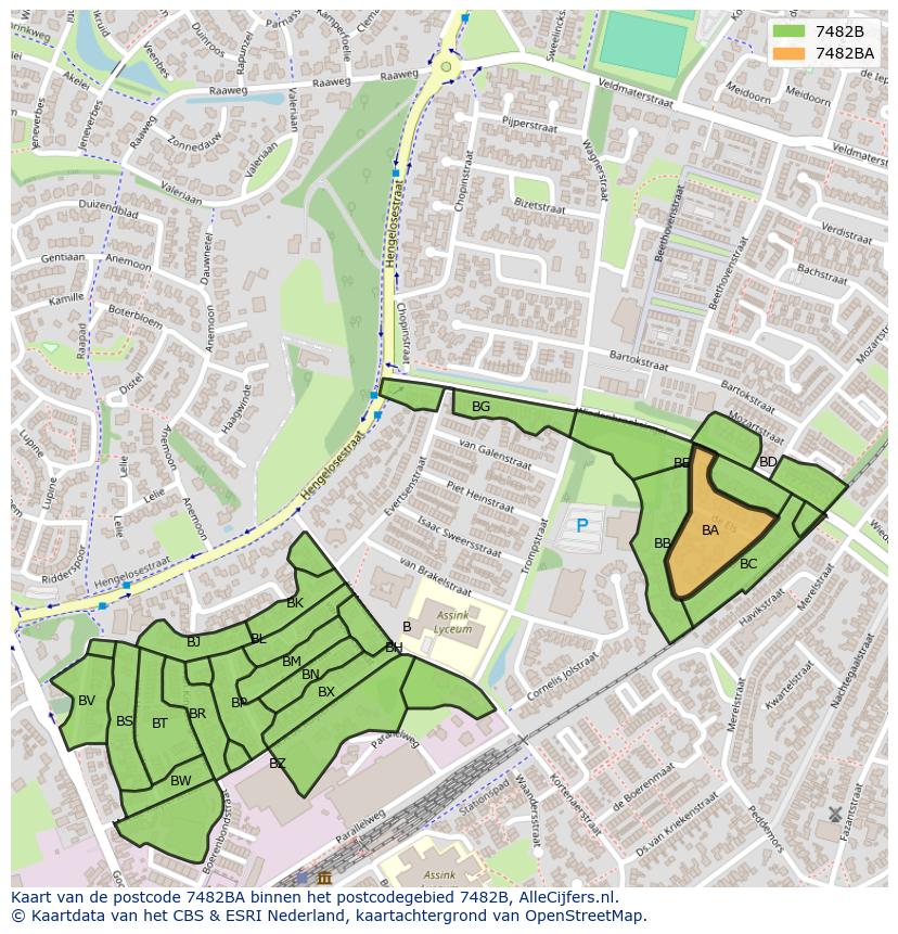 Afbeelding van het postcodegebied 7482 BA op de kaart.