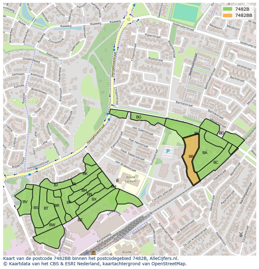 Afbeelding van het postcodegebied 7482 BB op de kaart.