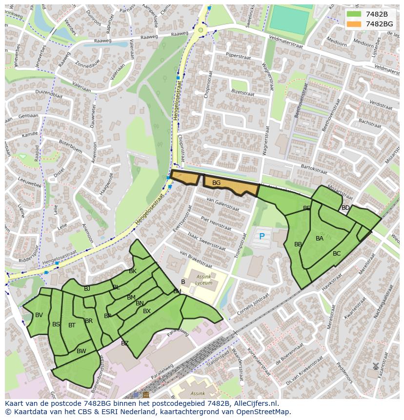 Afbeelding van het postcodegebied 7482 BG op de kaart.