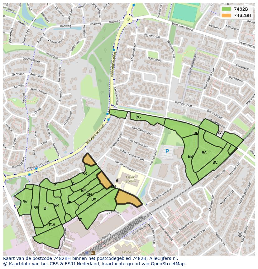 Afbeelding van het postcodegebied 7482 BH op de kaart.