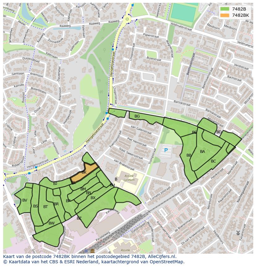 Afbeelding van het postcodegebied 7482 BK op de kaart.