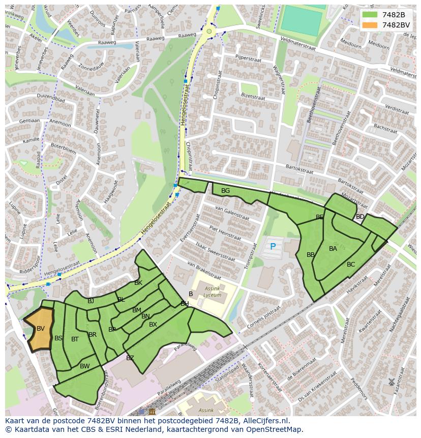 Afbeelding van het postcodegebied 7482 BV op de kaart.