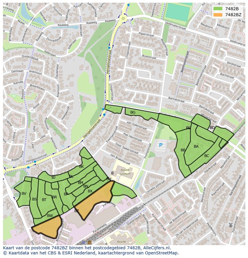 Afbeelding van het postcodegebied 7482 BZ op de kaart.