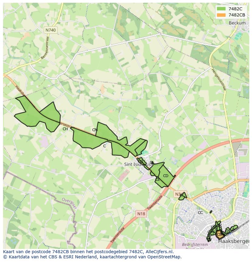 Afbeelding van het postcodegebied 7482 CB op de kaart.