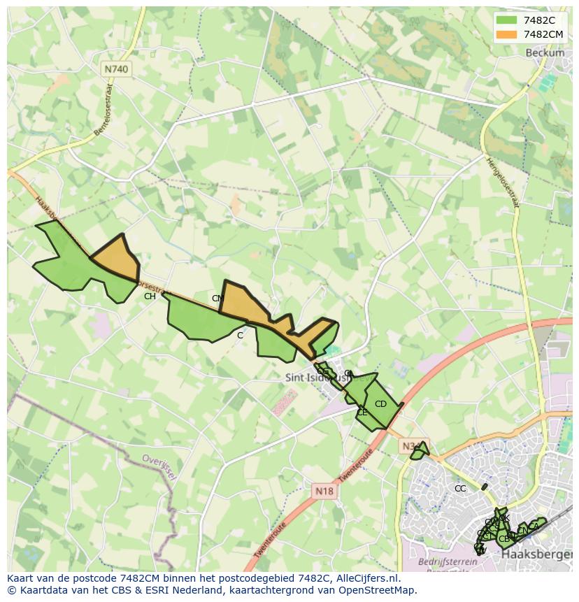 Afbeelding van het postcodegebied 7482 CM op de kaart.