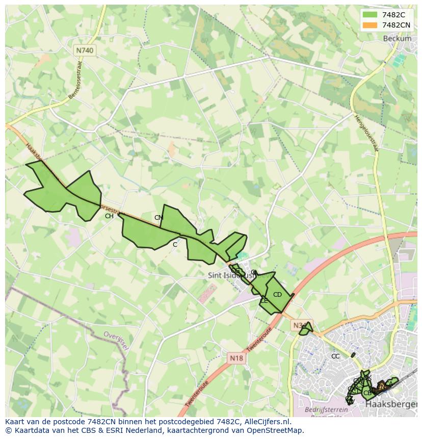 Afbeelding van het postcodegebied 7482 CN op de kaart.