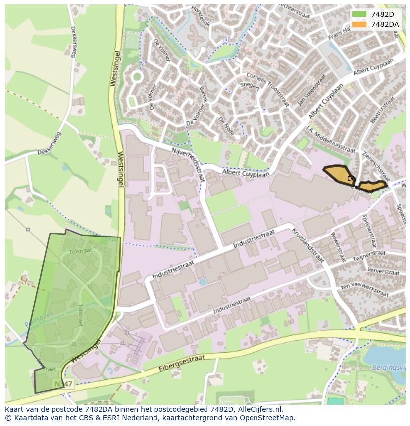 Afbeelding van het postcodegebied 7482 DA op de kaart.