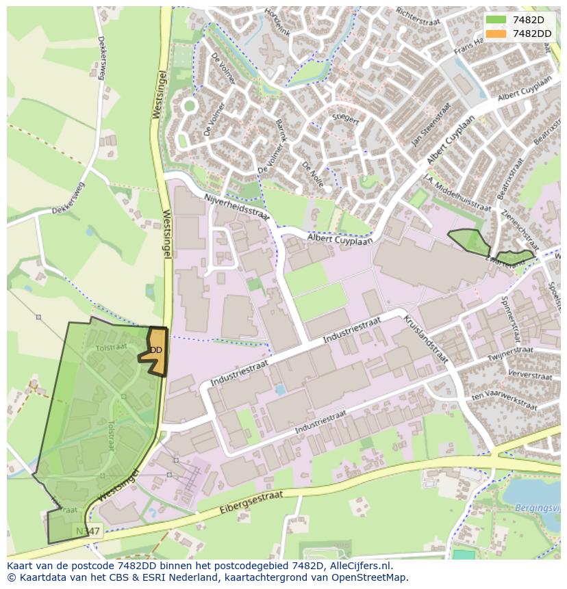 Afbeelding van het postcodegebied 7482 DD op de kaart.