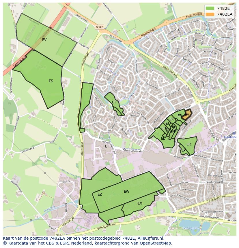 Afbeelding van het postcodegebied 7482 EA op de kaart.