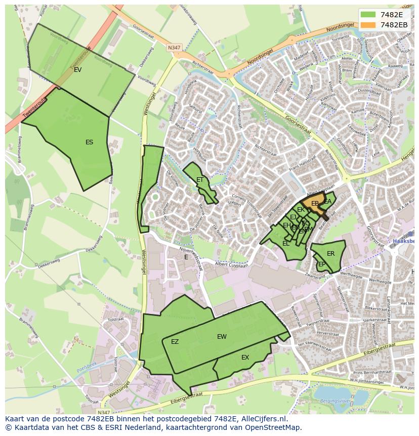 Afbeelding van het postcodegebied 7482 EB op de kaart.