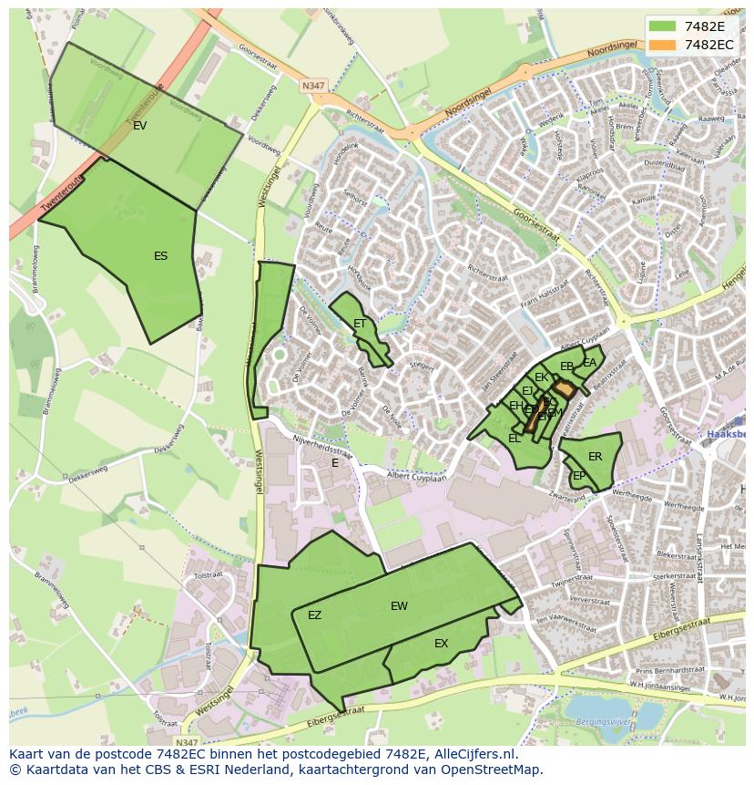 Afbeelding van het postcodegebied 7482 EC op de kaart.