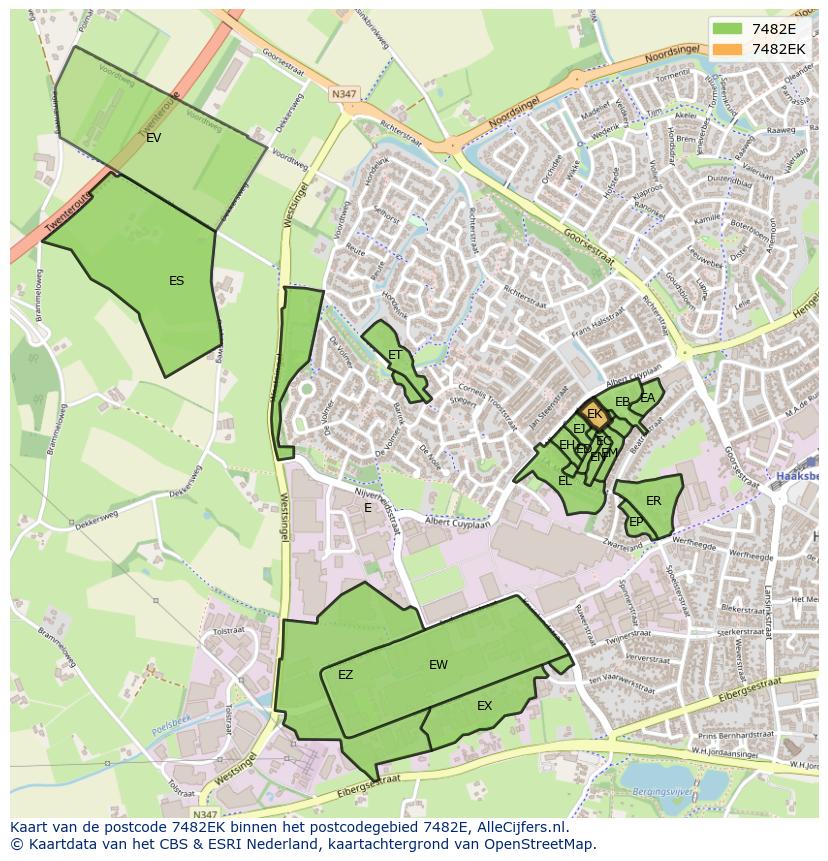 Afbeelding van het postcodegebied 7482 EK op de kaart.