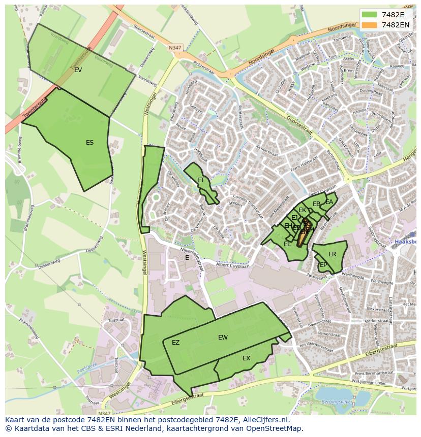 Afbeelding van het postcodegebied 7482 EN op de kaart.