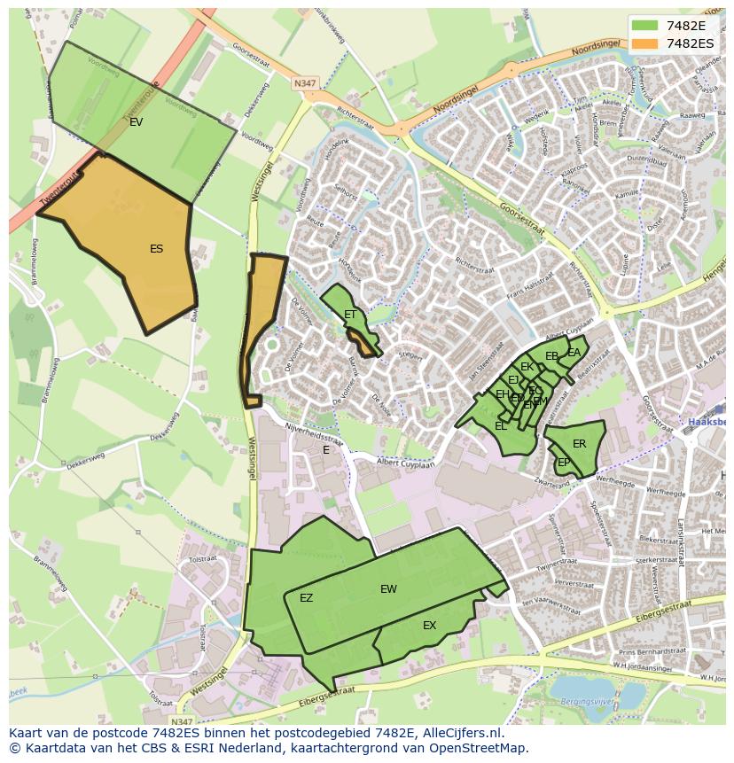 Afbeelding van het postcodegebied 7482 ES op de kaart.