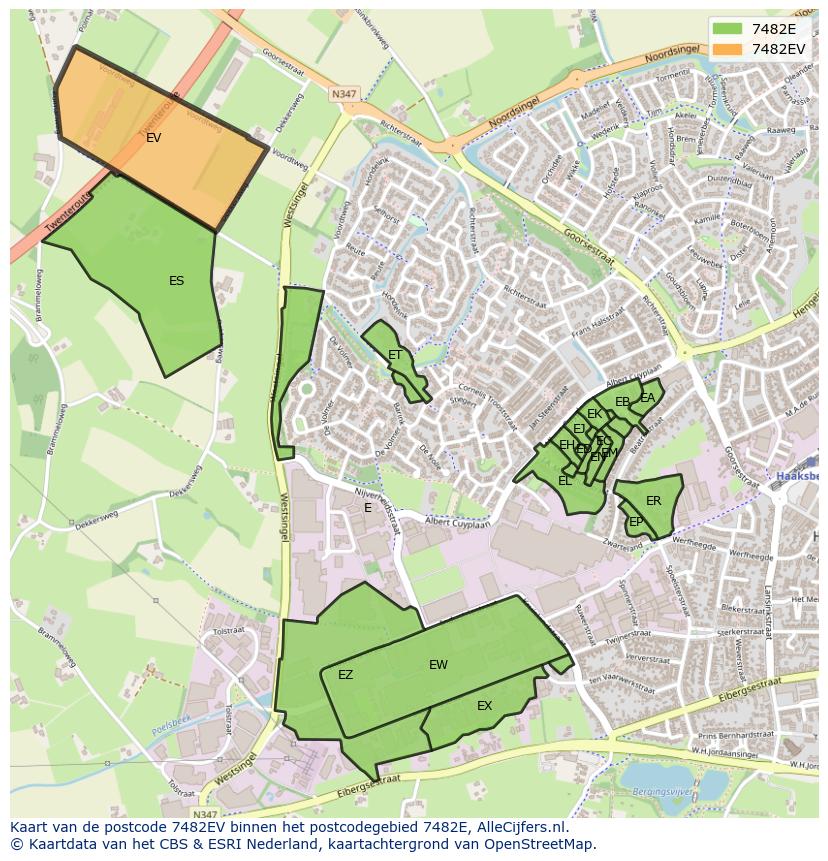 Afbeelding van het postcodegebied 7482 EV op de kaart.