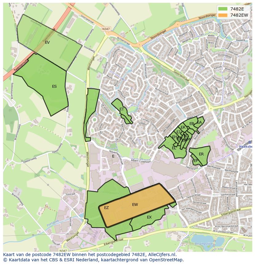 Afbeelding van het postcodegebied 7482 EW op de kaart.